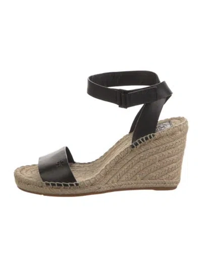 Pre-owned Tory Burch Leather Espadrilles In Black