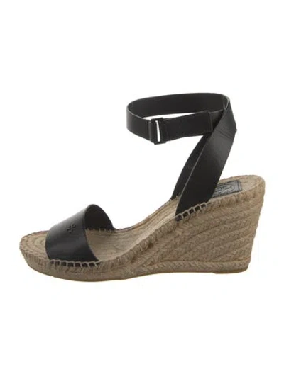 Pre-owned Tory Burch Leather Espadrilles In Black