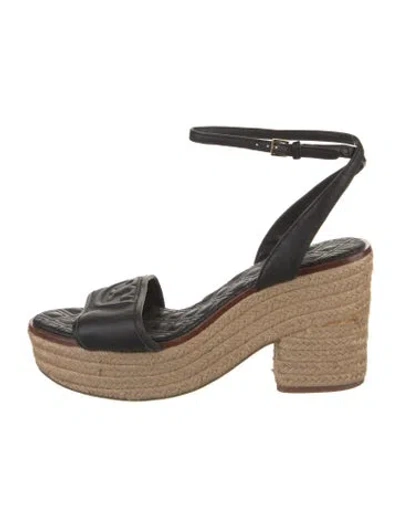 Pre-owned Tory Burch Leather Espadrilles In Black