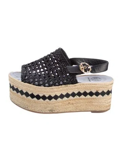 Pre-owned Tory Burch Leather Espadrilles In Black