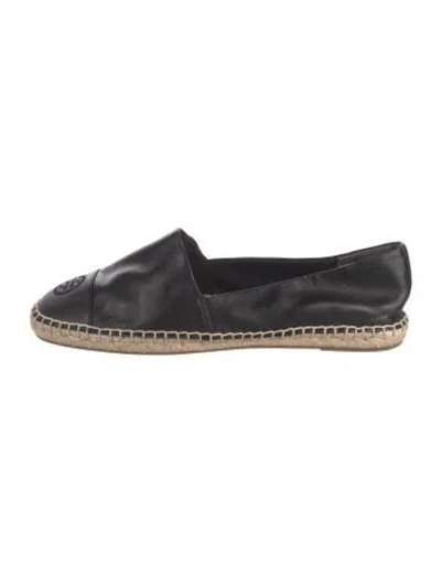 Pre-owned Tory Burch Leather Espadrilles In Black
