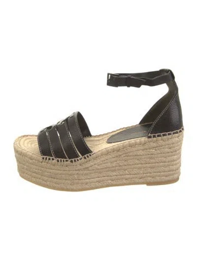 Pre-owned Tory Burch Leather Espadrilles In Black