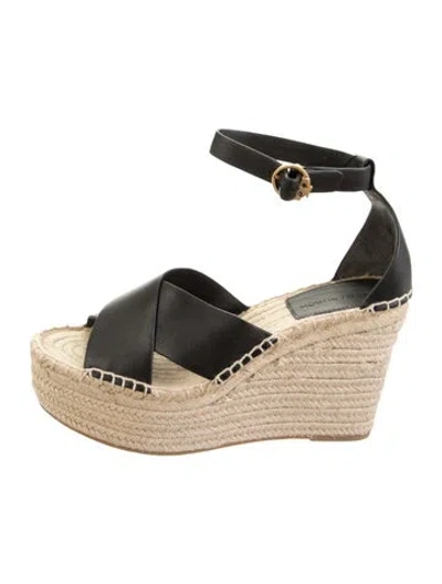 Pre-owned Tory Burch Leather Espadrilles In Black