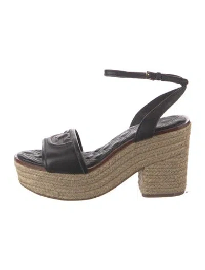Pre-owned Tory Burch Leather Espadrilles In Black