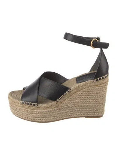 Pre-owned Tory Burch Leather Espadrilles In Black