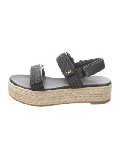Pre-owned Tory Burch Leather Espadrilles In Black