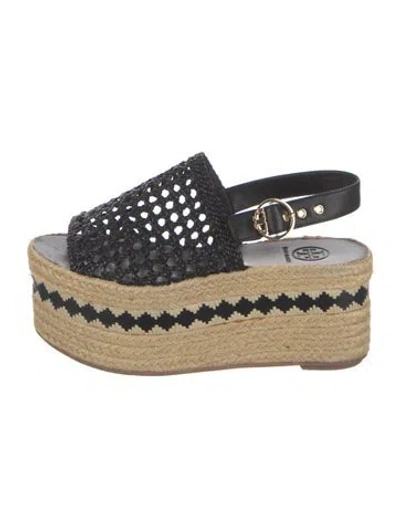 Pre-owned Tory Burch Leather Espadrilles In Black