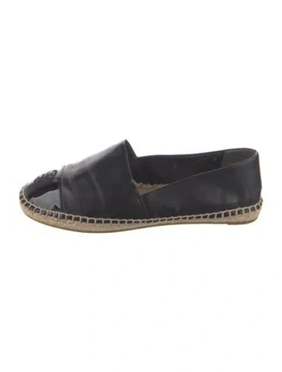 Pre-owned Tory Burch Leather Espadrilles In Black/neutrals