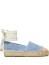 Tory Burch Bicolor Denim Ankle-wrap Espadrilles In Blue