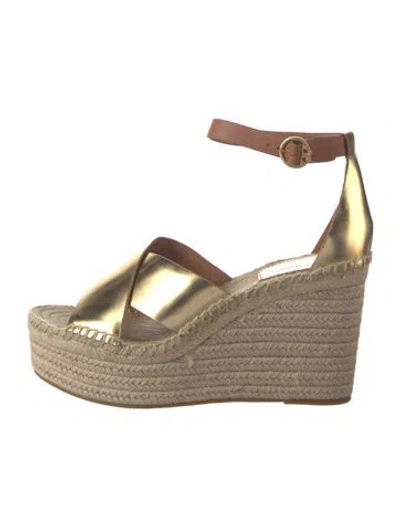 Pre-owned Tory Burch Leather Espadrilles In Brown/gold/metallic