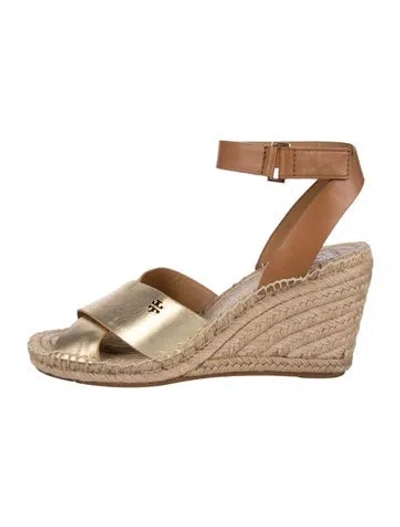 Pre-owned Tory Burch Leather Espadrilles In Gold/neutrals
