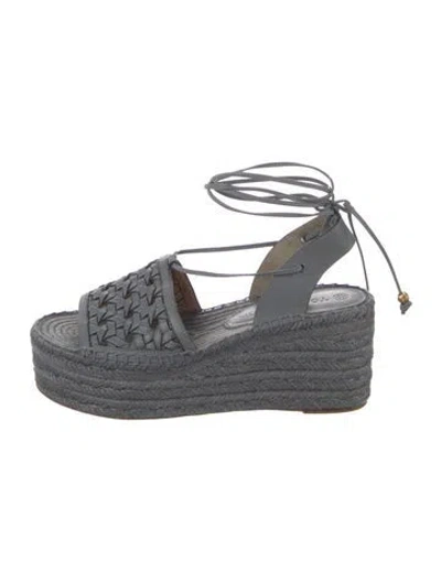 Pre-owned Tory Burch Leather Espadrilles In Gray