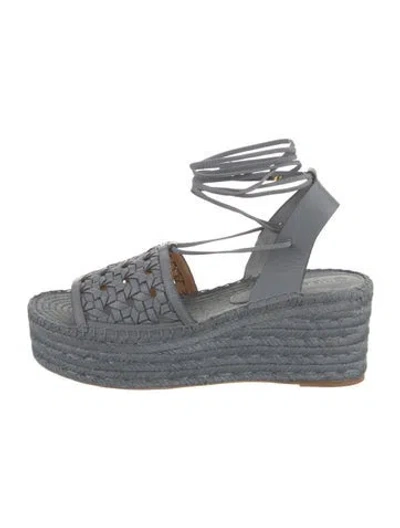 Pre-owned Tory Burch Leather Espadrilles In Gray