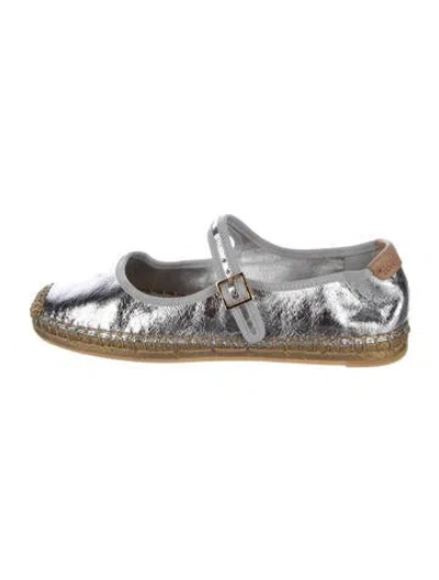 Pre-owned Tory Burch Leather Espadrilles In Metallic/silver