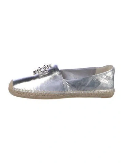 Pre-owned Tory Burch Leather Espadrilles In Metallic/silver