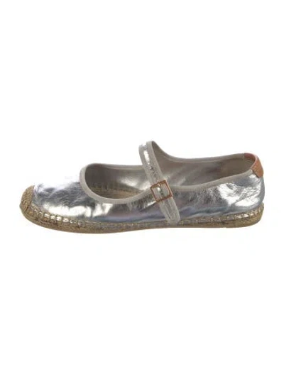 Pre-owned Tory Burch Leather Espadrilles In Metallic/silver