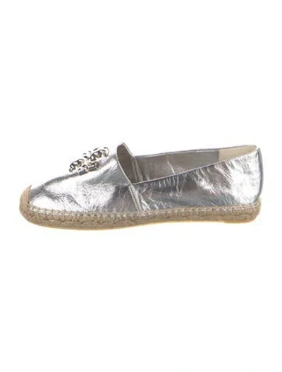 Pre-owned Tory Burch Leather Espadrilles In Silver