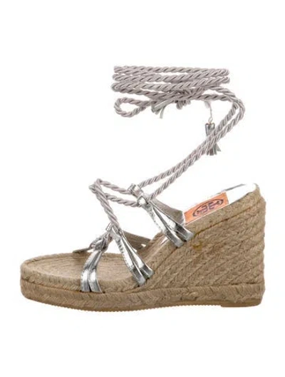 Pre-owned Tory Burch Leather Espadrilles In Silver