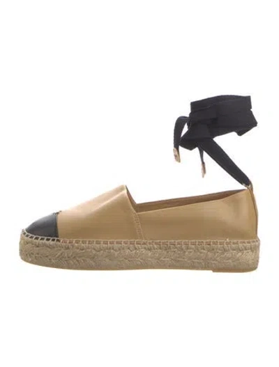 Pre-owned Tory Burch Leather Espadrilles W/ Tags In Neutrals