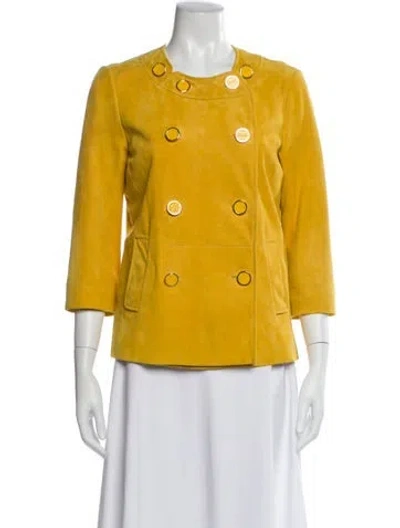Pre-owned Tory Burch Leather Evening Jacket In Yellow
