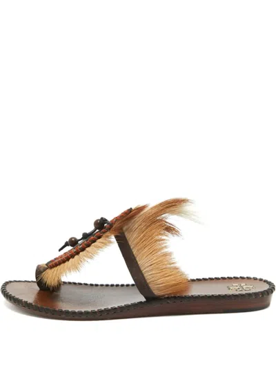 Pre-owned Tory Burch Leather Feather Sandals In Brown