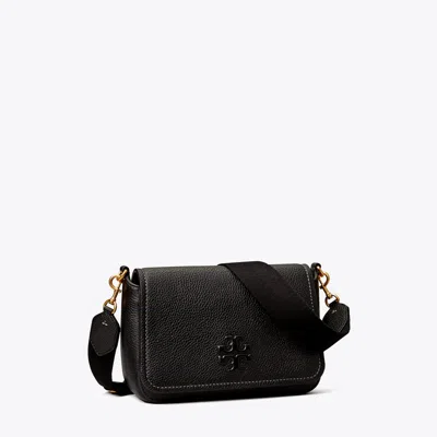 Tory Burch Leather Flap Crossbody In Black