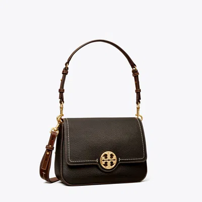 Tory Burch Leather Flap Shoulder Bag In Black