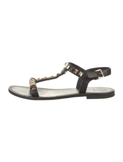 Pre-owned Tory Burch Leather Flats In Black