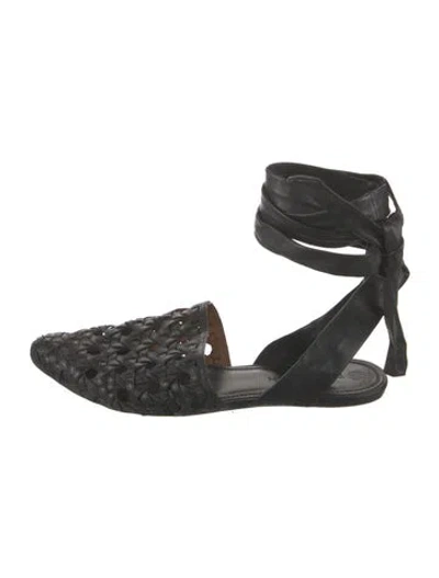Pre-owned Tory Burch Leather Flats In Black