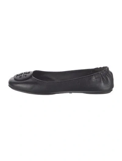 Pre-owned Tory Burch Leather Flats In Black