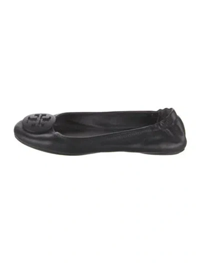 Pre-owned Tory Burch Leather Flats In Black