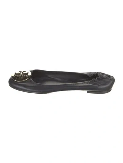 Pre-owned Tory Burch Leather Flats In Black