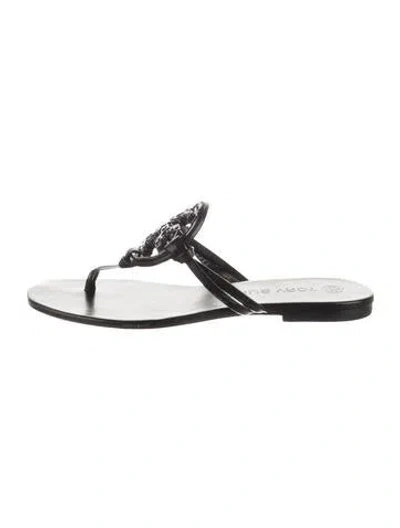 Pre-owned Tory Burch Leather Flats In Black