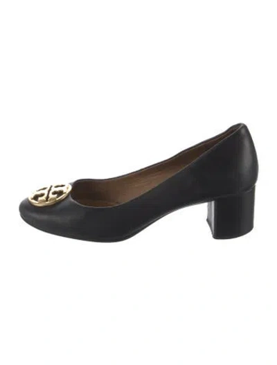 Pre-owned Tory Burch Leather Flats In Black