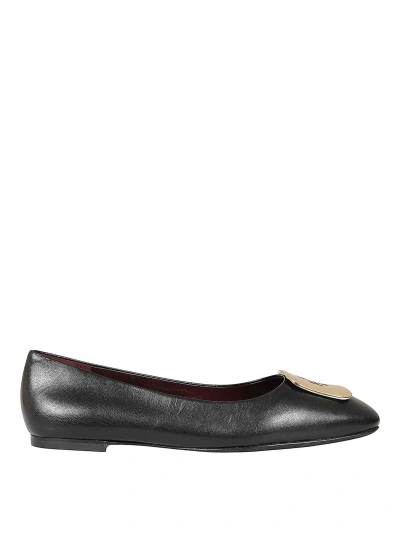 Tory Burch Georgia Leather Medallion Ballerina Flats In Black