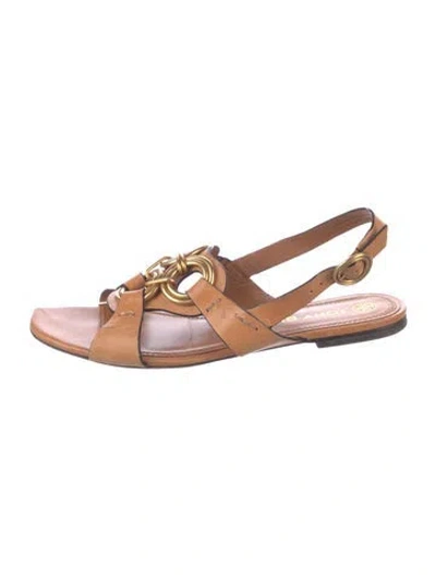 Pre-owned Tory Burch Leather Flats In Brown