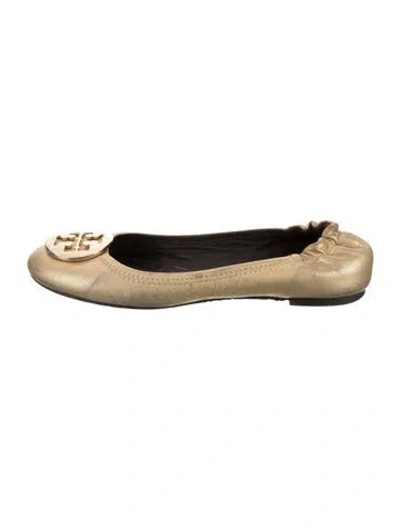 Pre-owned Tory Burch Leather Flats In Gold