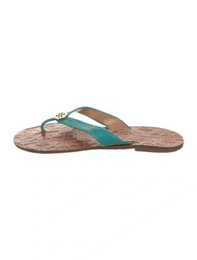 Pre-owned Tory Burch Leather Flats In Green