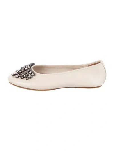 Pre-owned Tory Burch Leather Flats In Neutral