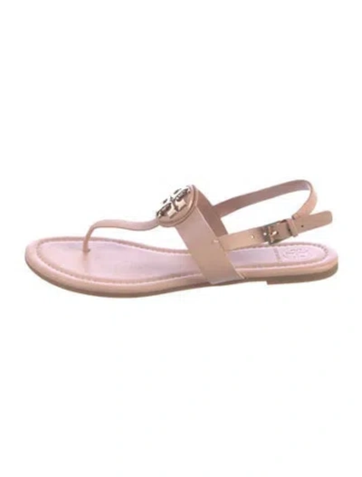 Pre-owned Tory Burch Leather Flats In Neutrals