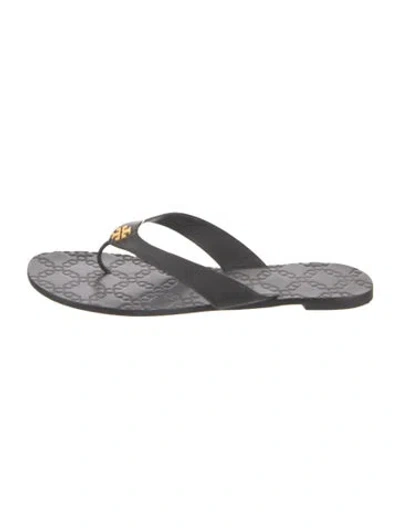 Pre-owned Tory Burch Leather Flip Flops In Black