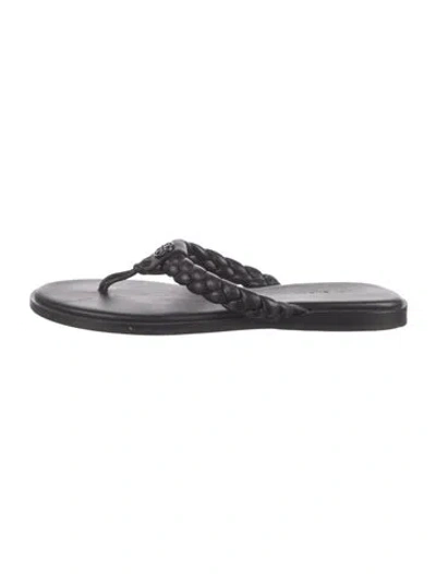 Pre-owned Tory Burch Leather Flip Flops In Black