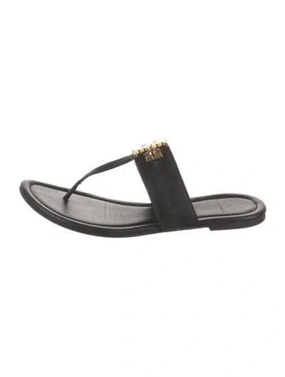 Pre-owned Tory Burch Leather Flip Flops In Black