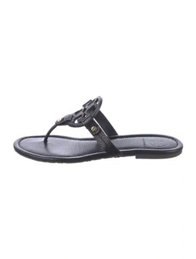 Pre-owned Tory Burch Leather Flip Flops In Black