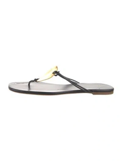 Pre-owned Tory Burch Leather Flip Flops In Black