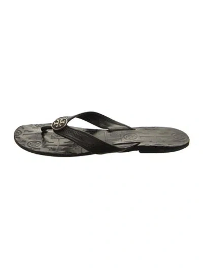 Pre-owned Tory Burch Leather Flip Flops In Black