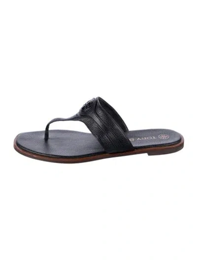 Pre-owned Tory Burch Leather Flip Flops In Black