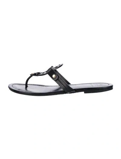 Pre-owned Tory Burch Leather Flip Flops In Black