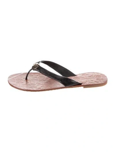 Pre-owned Tory Burch Leather Flip Flops In Black