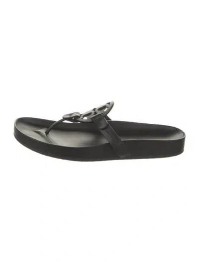 Pre-owned Tory Burch Leather Flip Flops In Black
